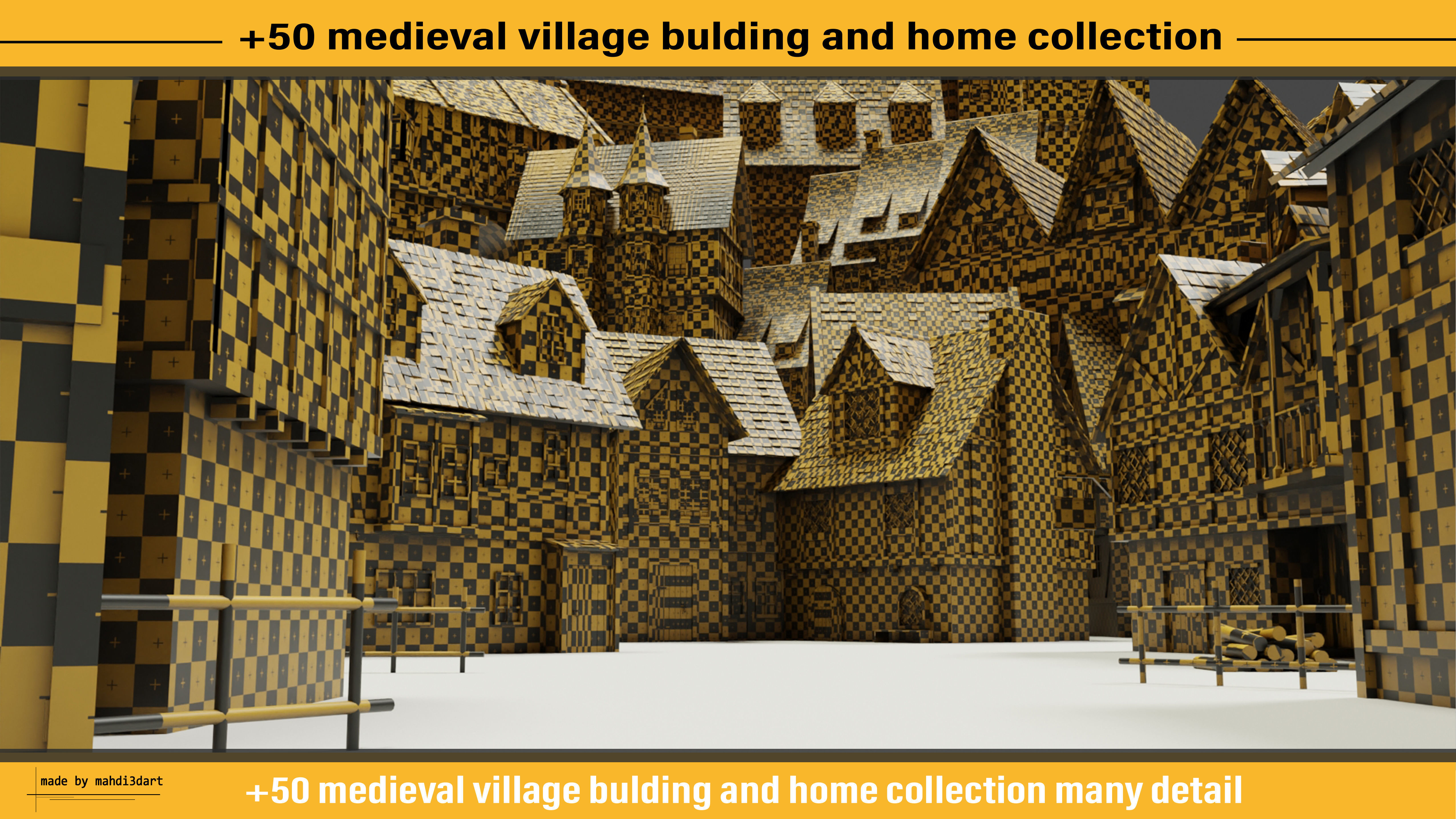 50 medieval village building and home collection white UV 3D model_2