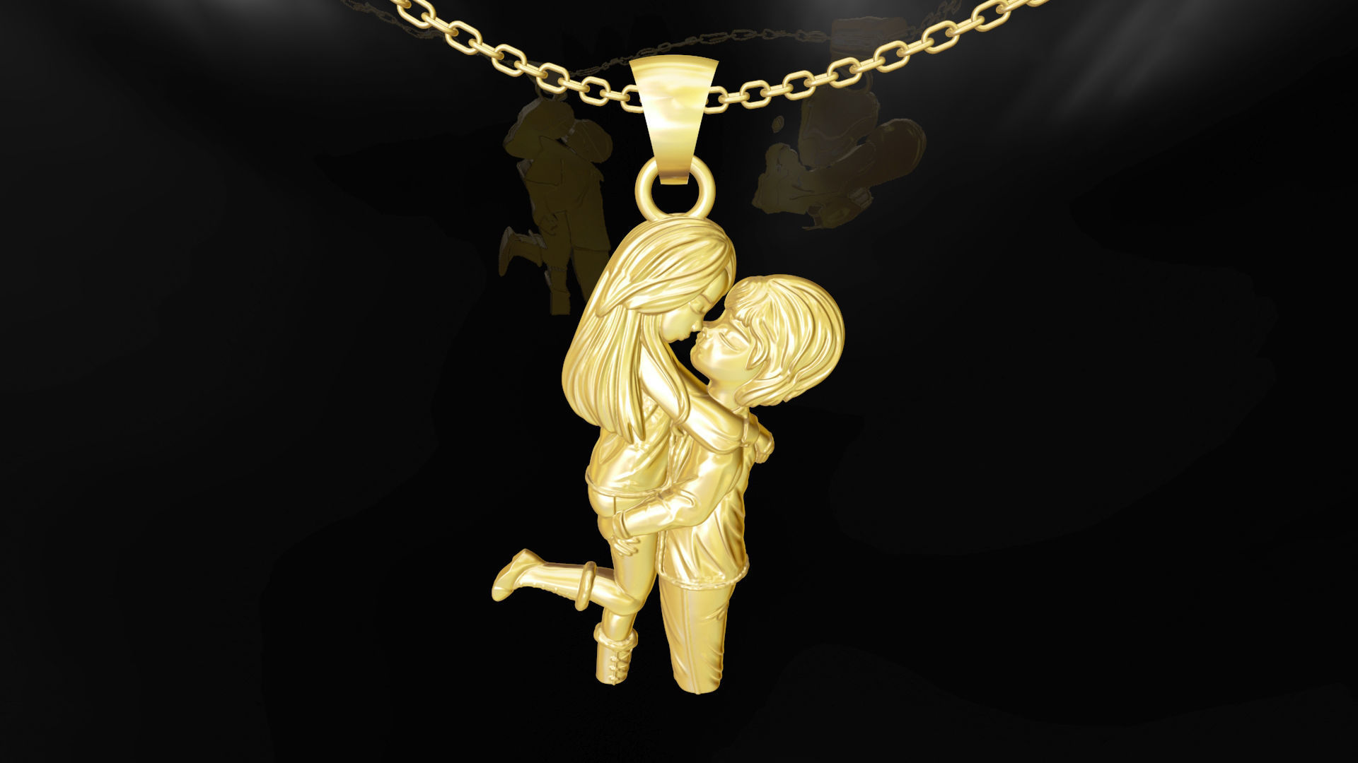 HUG Pendant jewelry Gold 3D print model_1