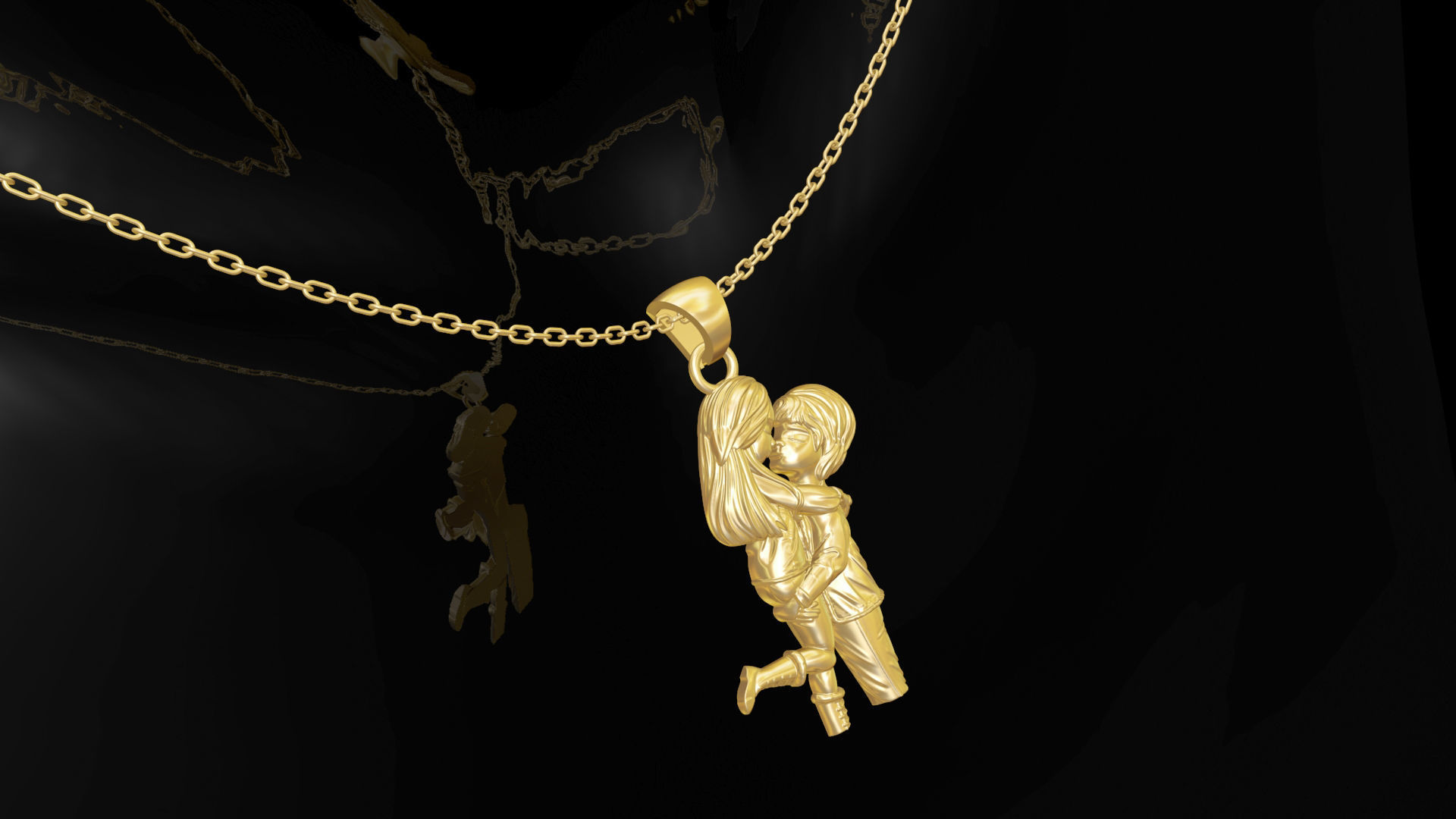 HUG Pendant jewelry Gold 3D print model_3