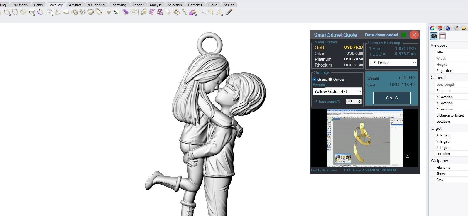 HUG Pendant jewelry Gold 3D print model_4