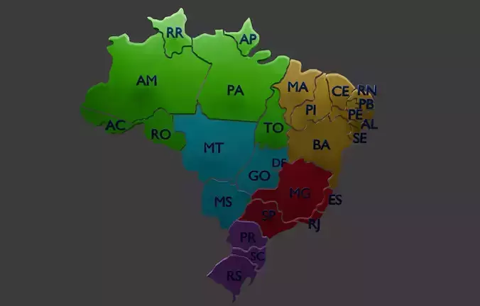 3d Model Brazil map with states acronyms Low-poly 3D model