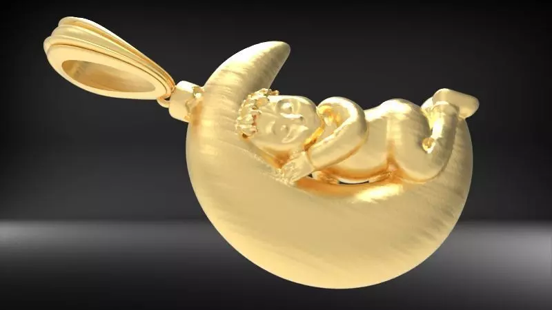Crescent moon baby Child Necklace Charm Pendant Jewelry 3D print model