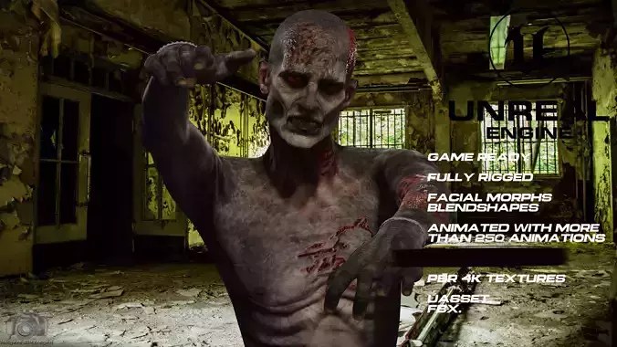 Zombie full rigged - game ready - animated Low-poly 3D model