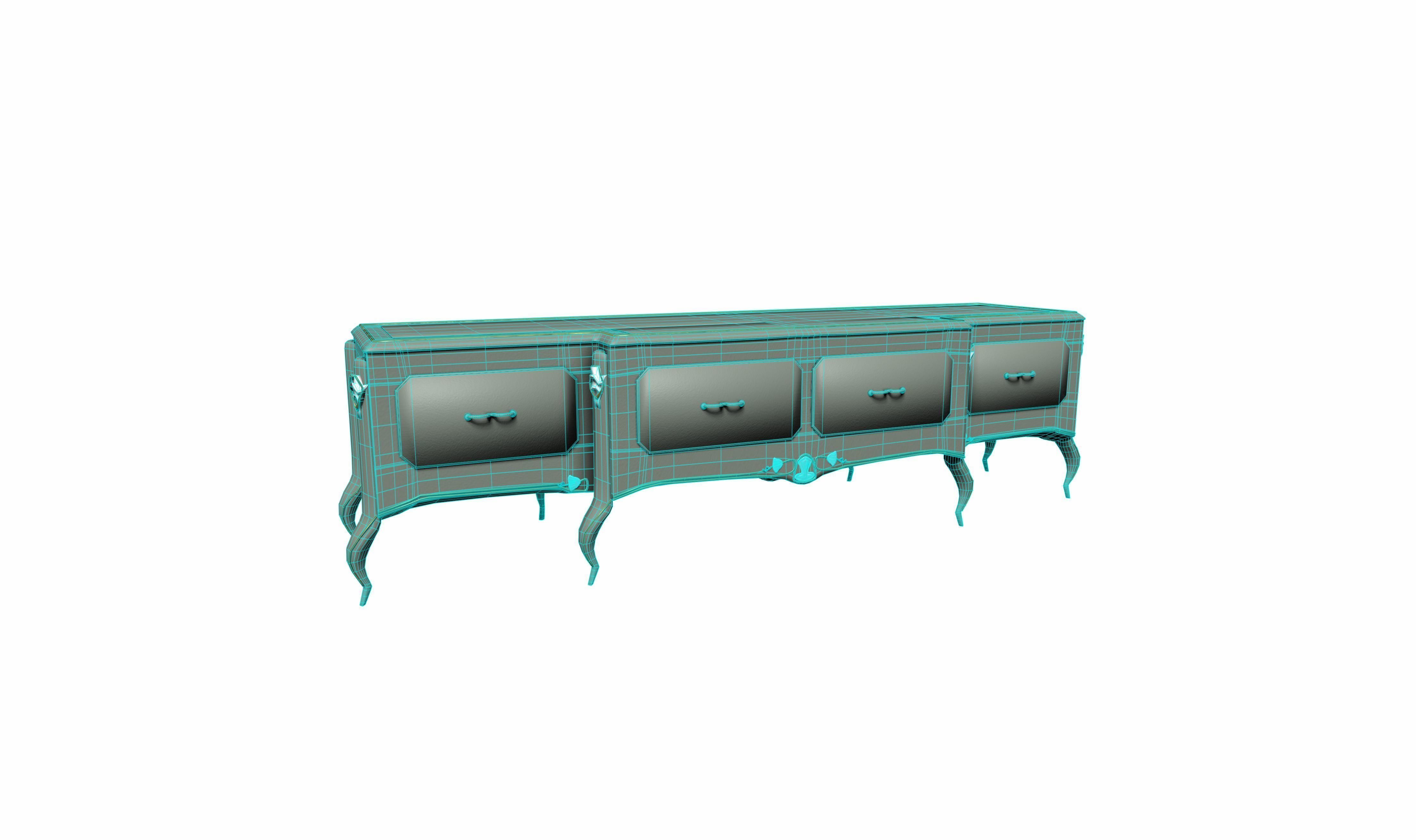 Antique French style tv unit Low-poly 3D model_6