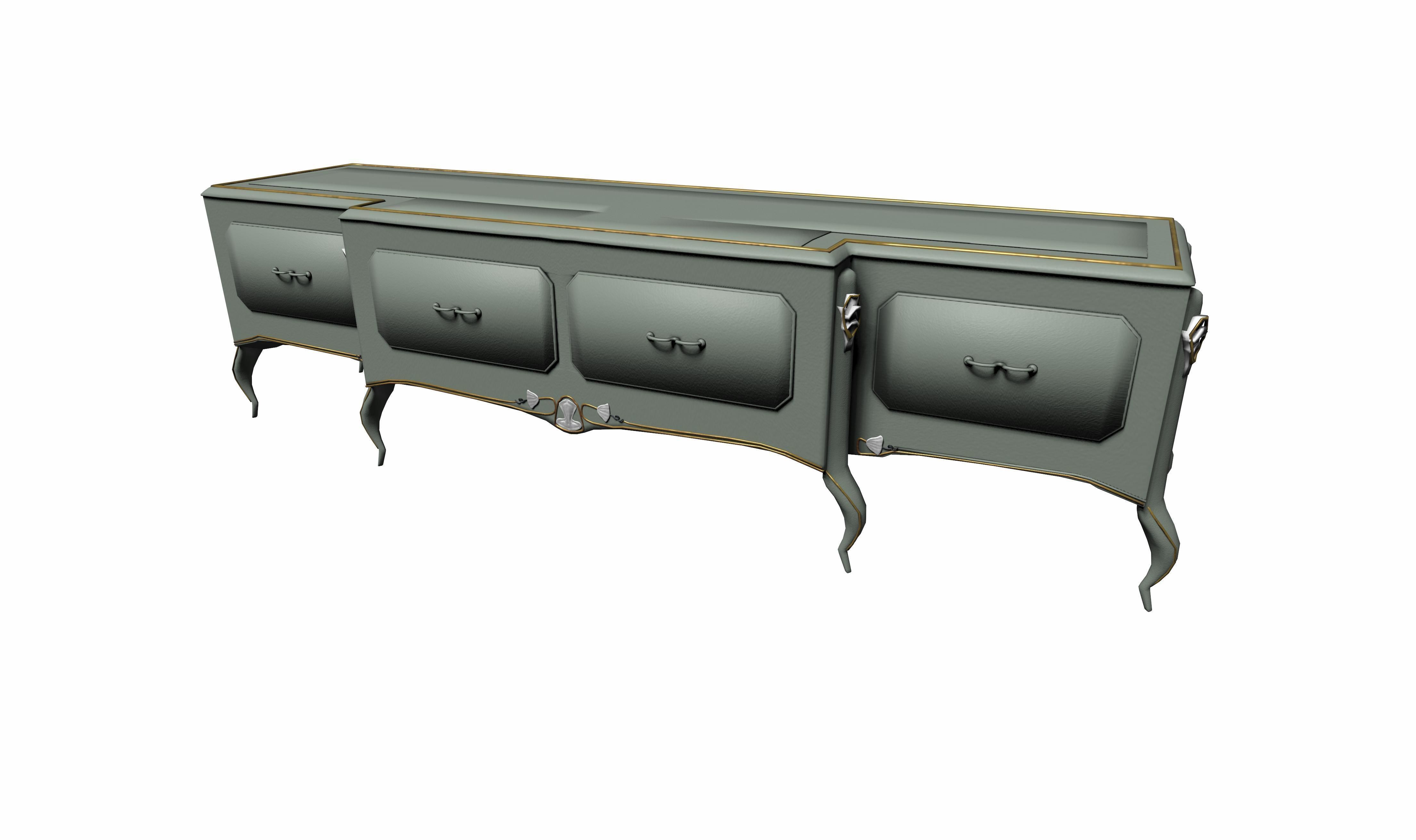 Antique French style tv unit Low-poly 3D model_5