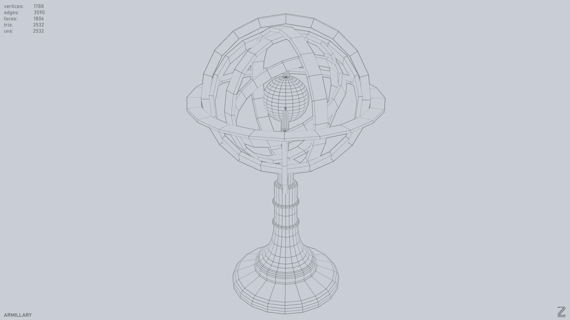 Armillary Low-poly 3D model_10