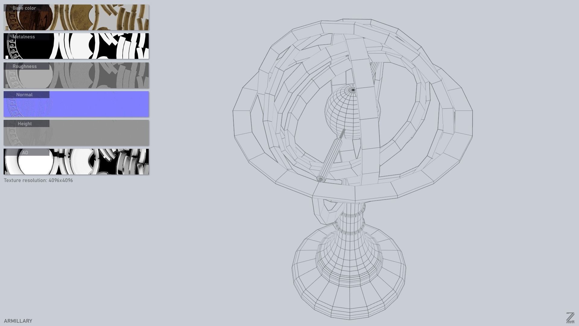 Armillary Low-poly 3D model_3
