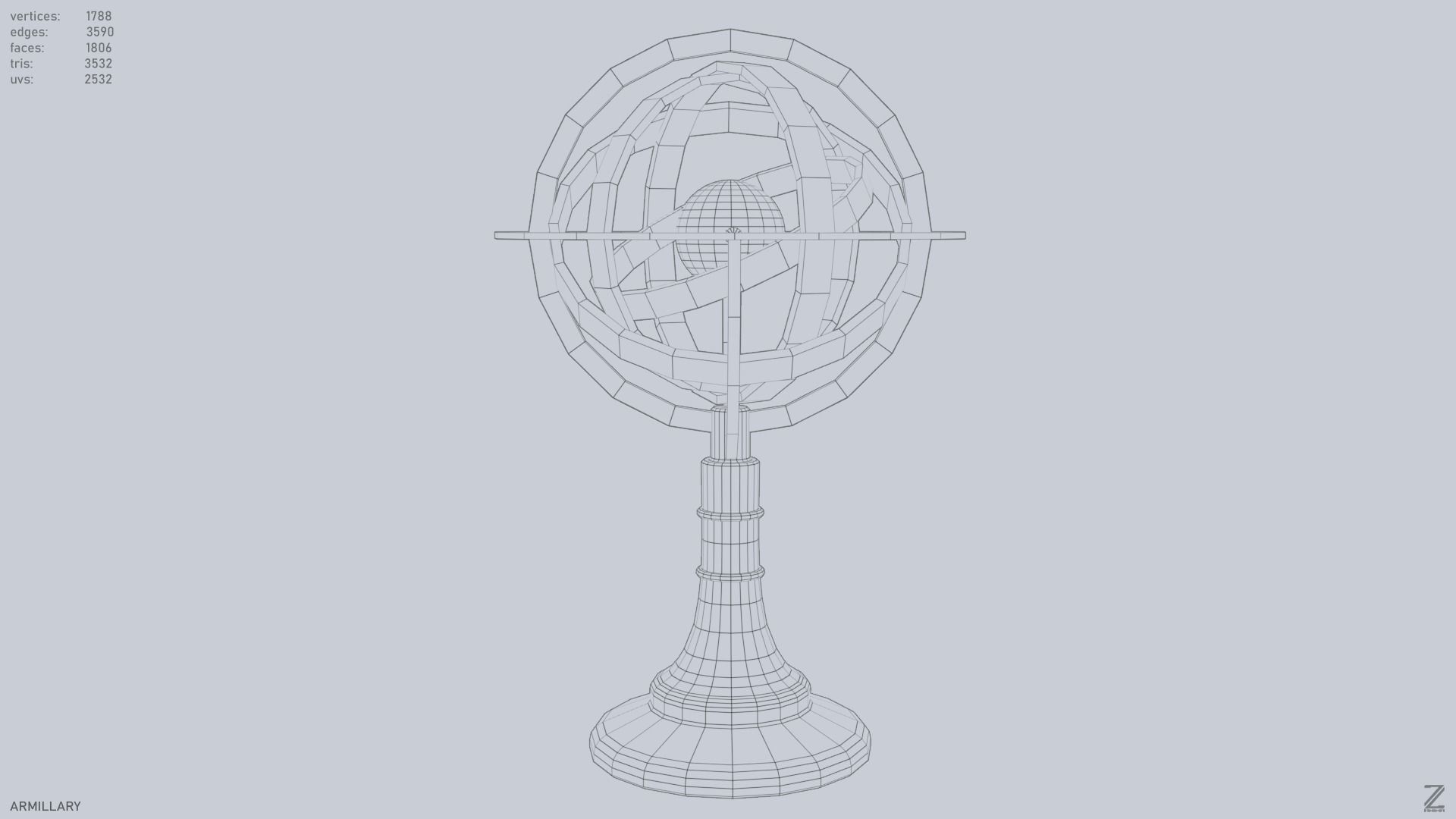 Armillary Low-poly 3D model_4