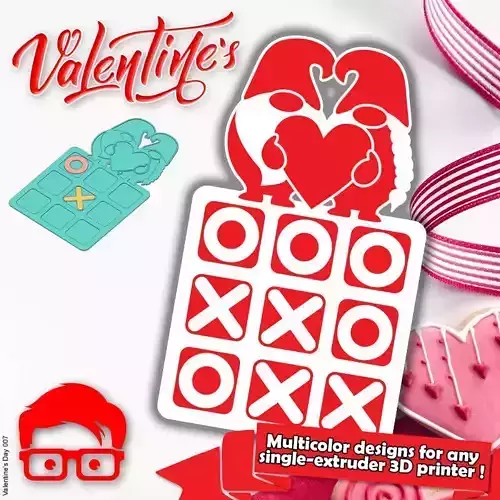 Valentines Day Tic Tac Toe unique and personalized gift 3D print model