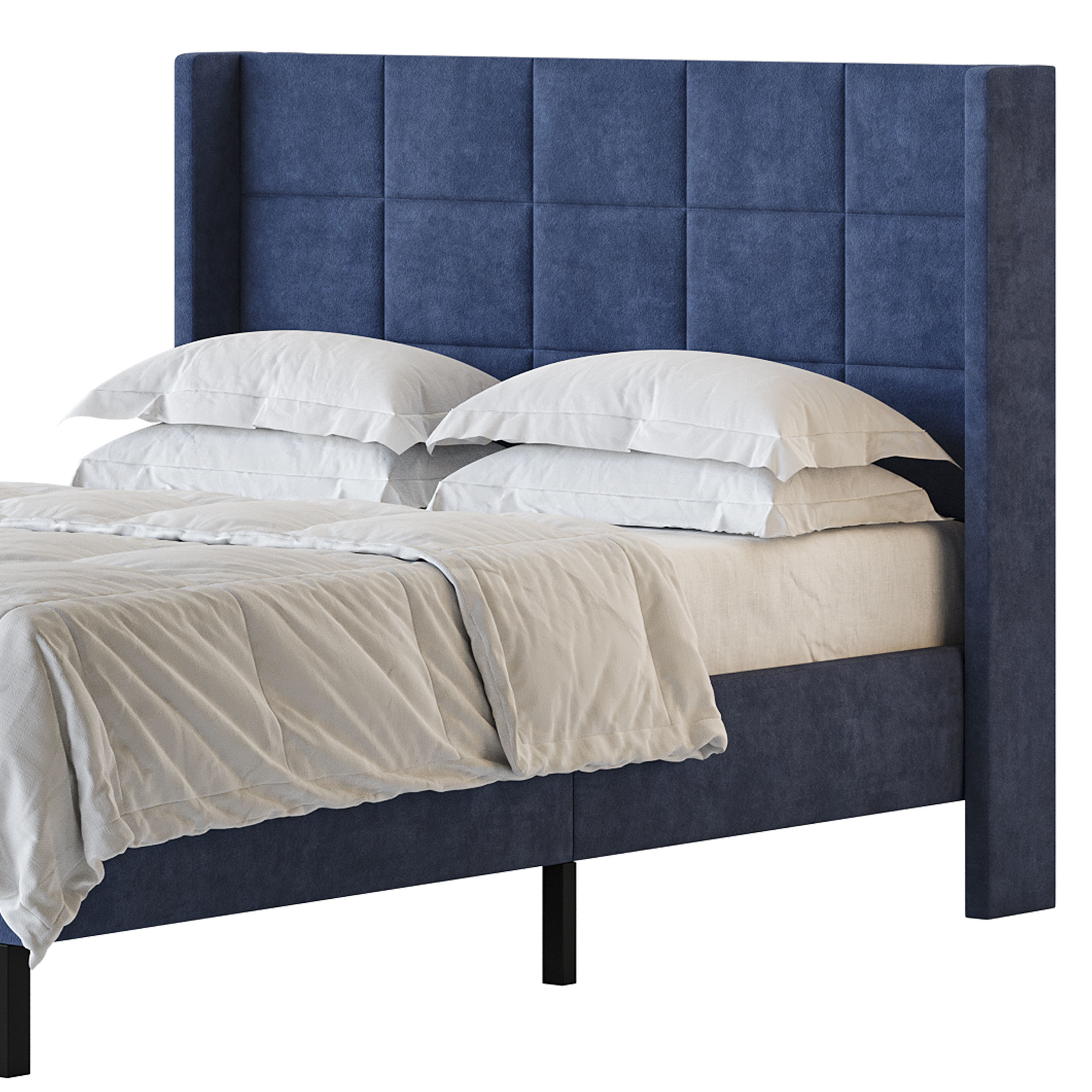 Padded adult double bed 3D model_10