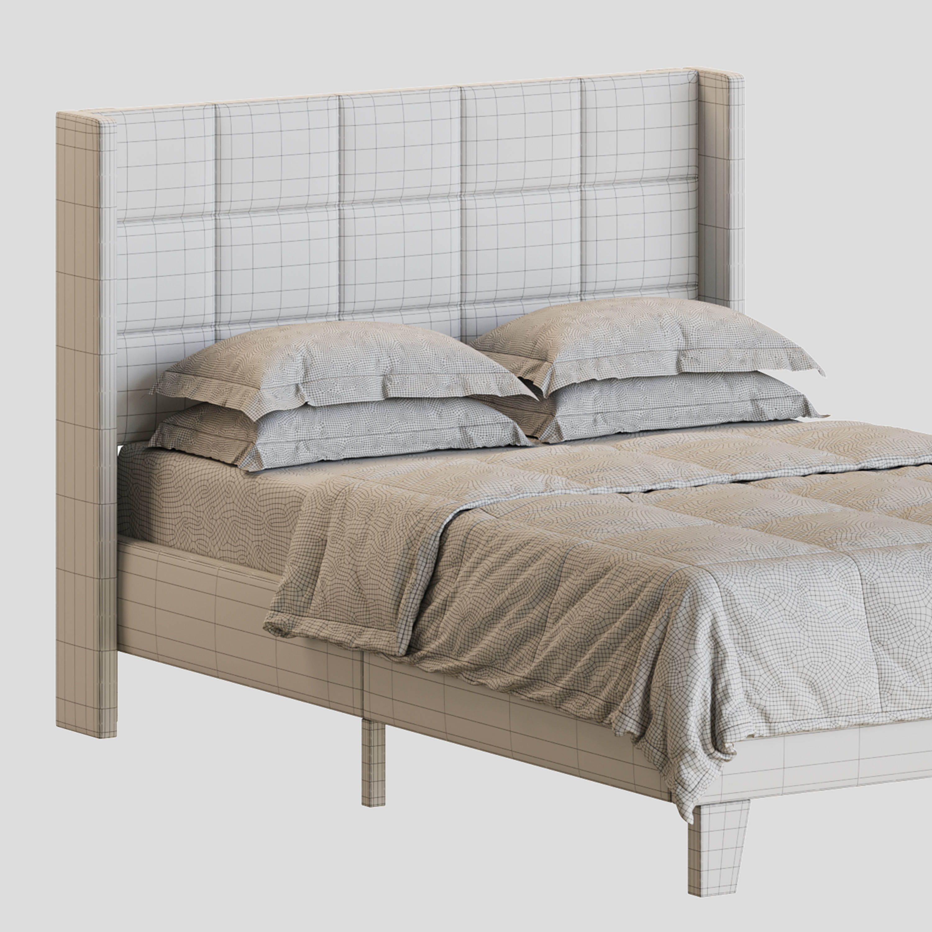 Padded adult double bed 3D model_13