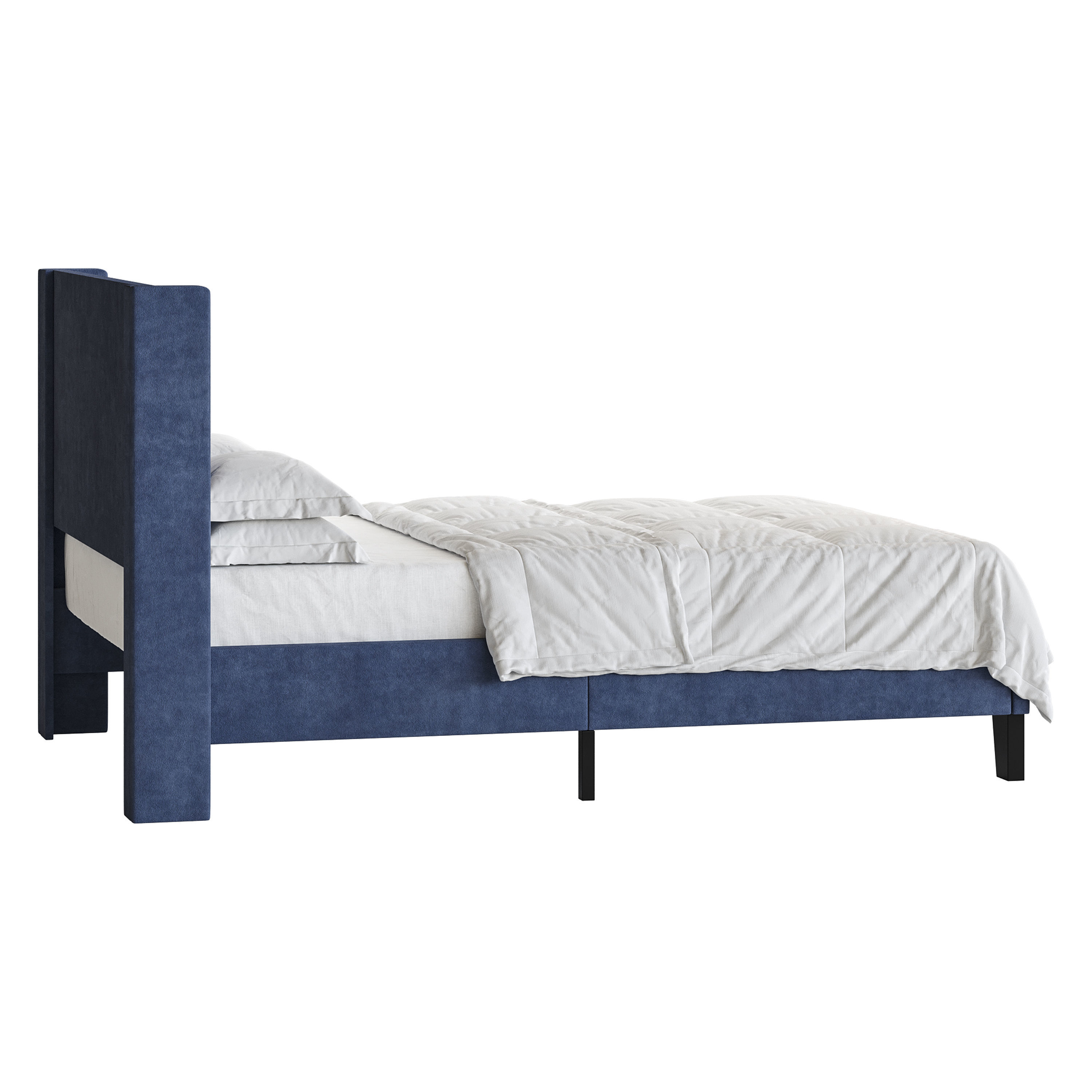 Padded adult double bed 3D model_3