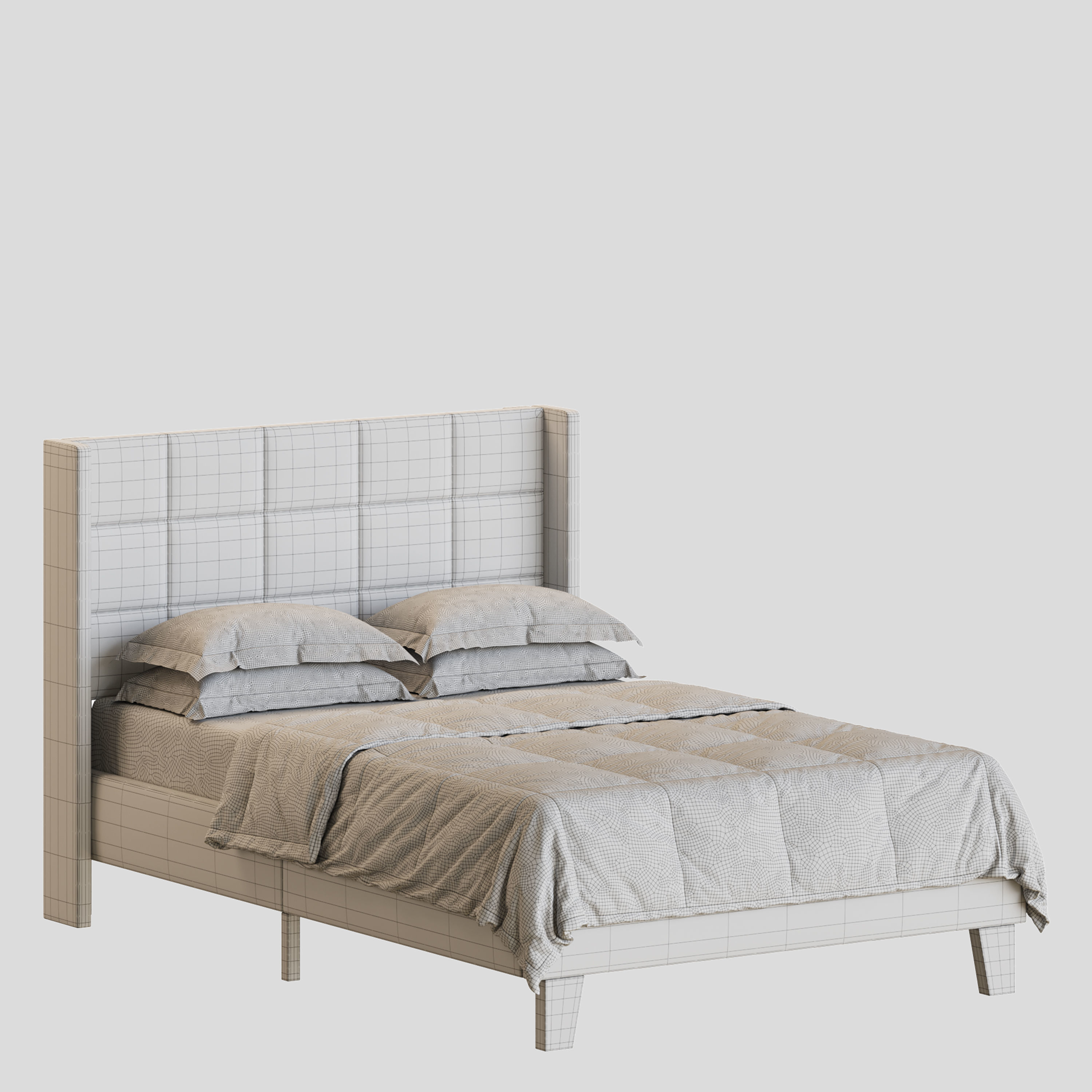Padded adult double bed 3D model_14
