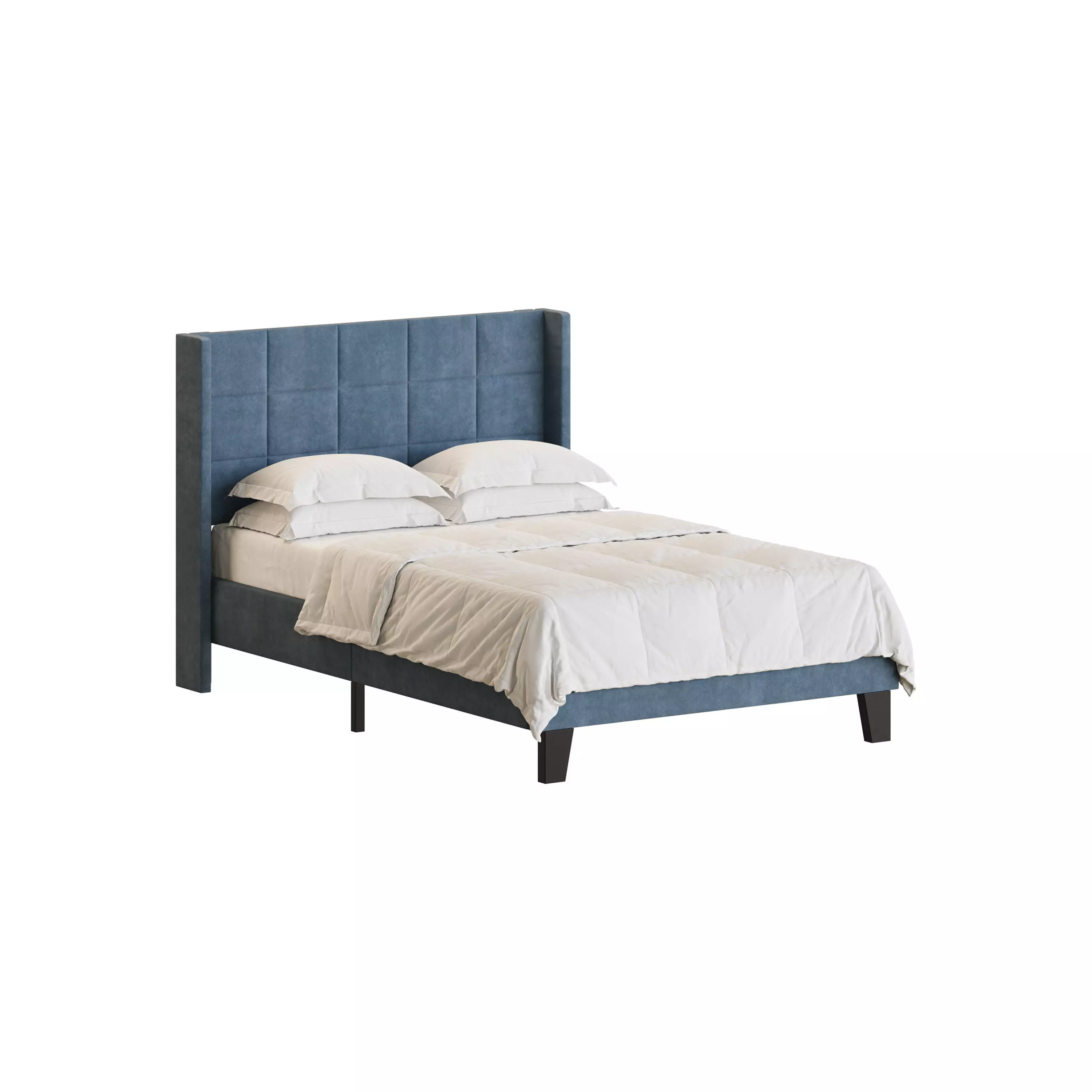 Padded adult double bed 3D model_0