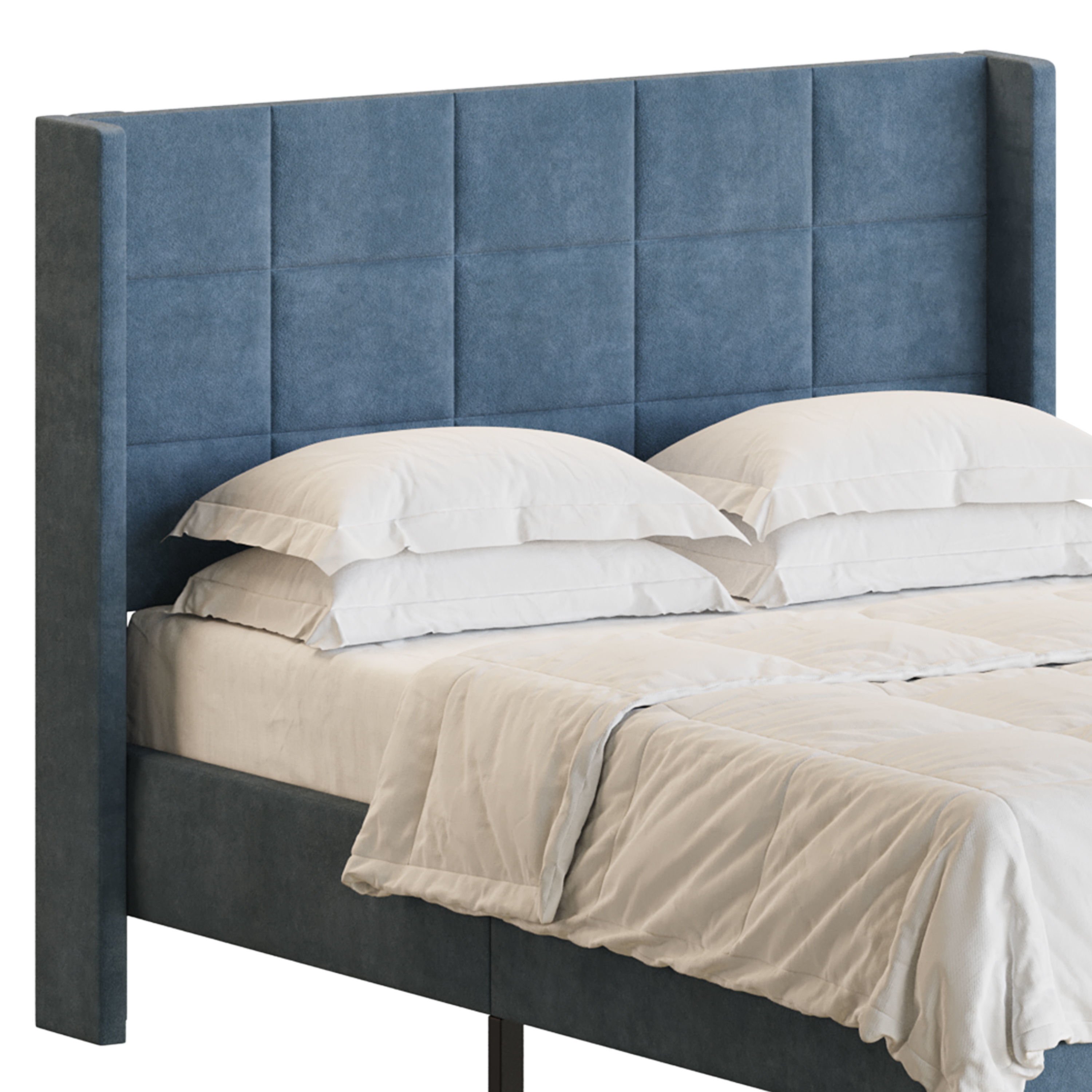 Padded adult double bed 3D model_5