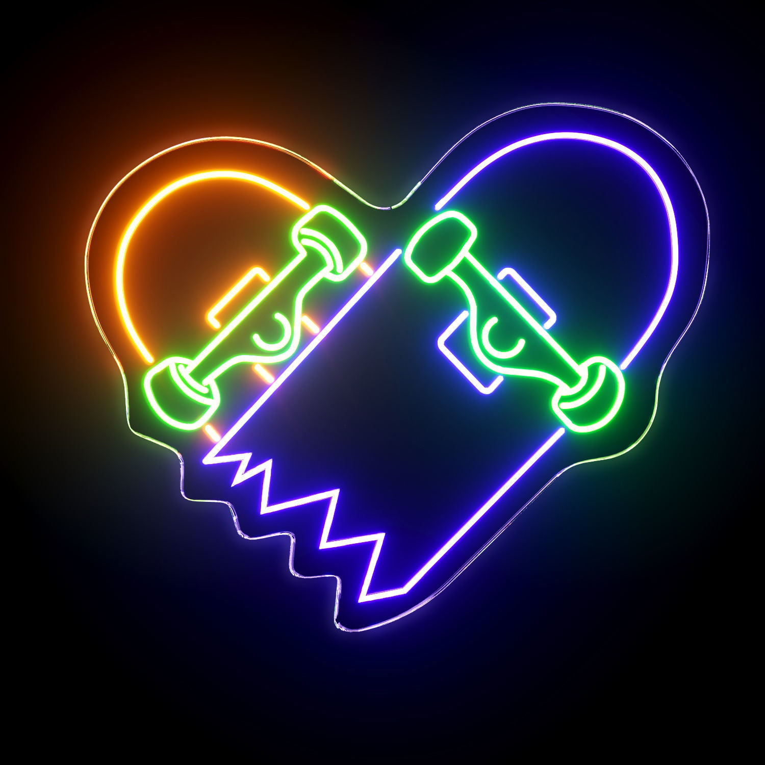 Heart Skateboard Neon Sign 3D model_1