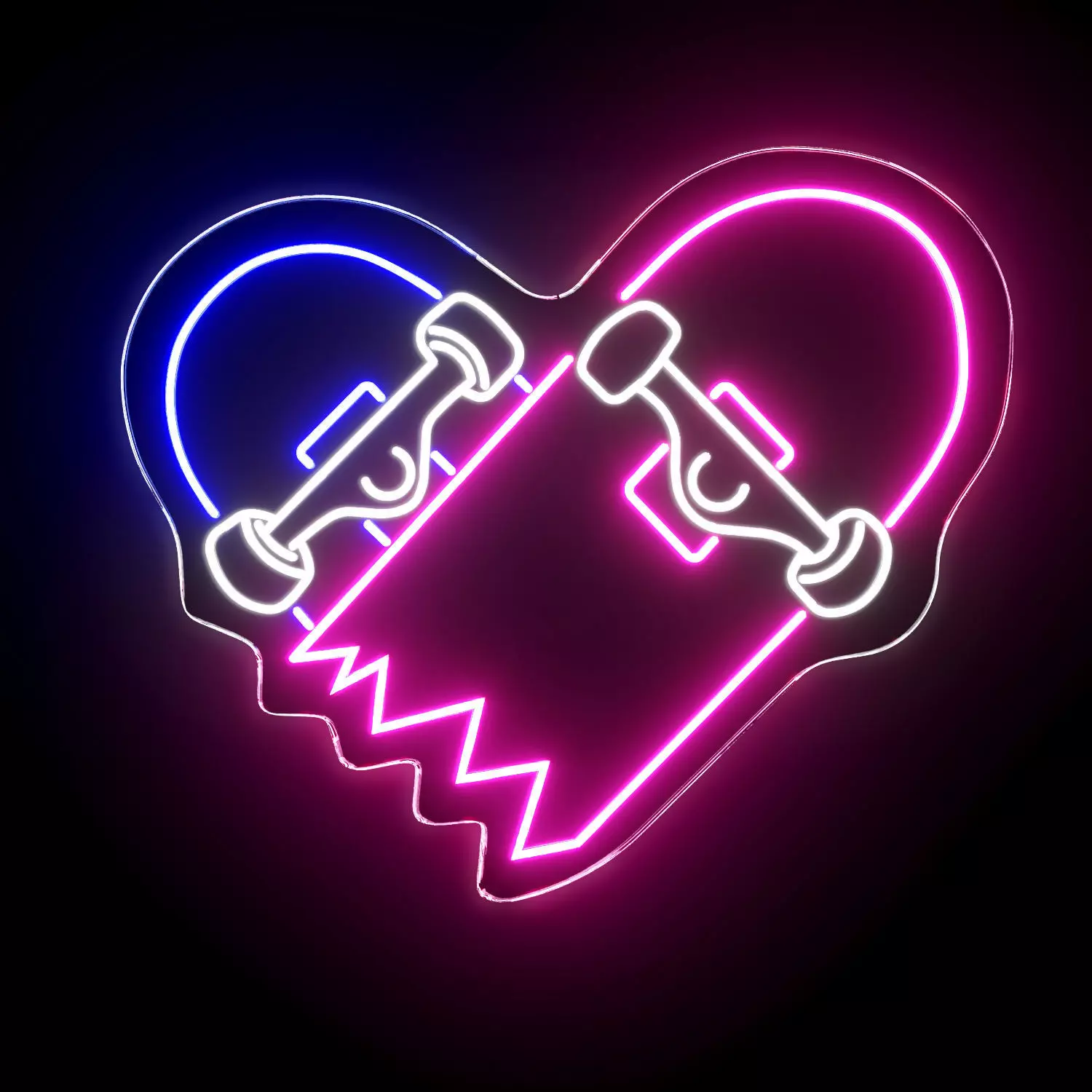 Heart Skateboard Neon Sign 3D model_0