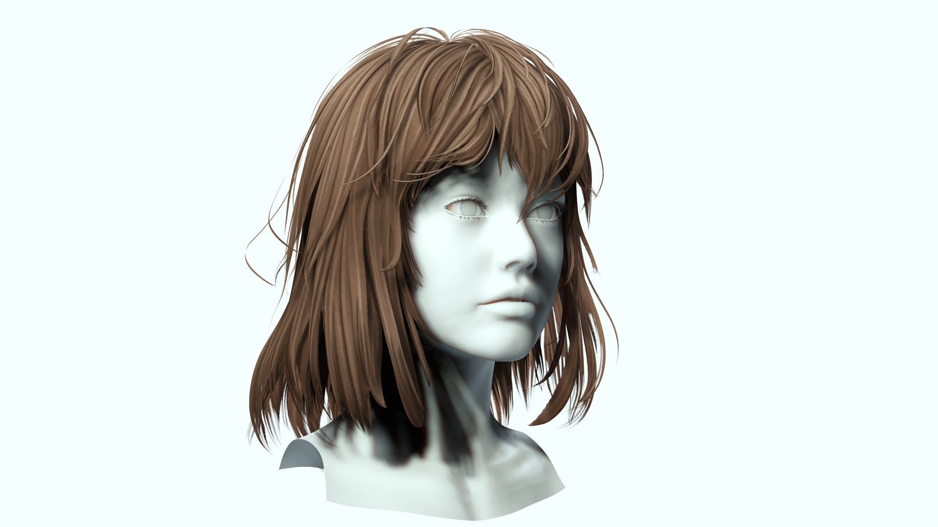 Female short Hair Cut Low-poly 3D model_9