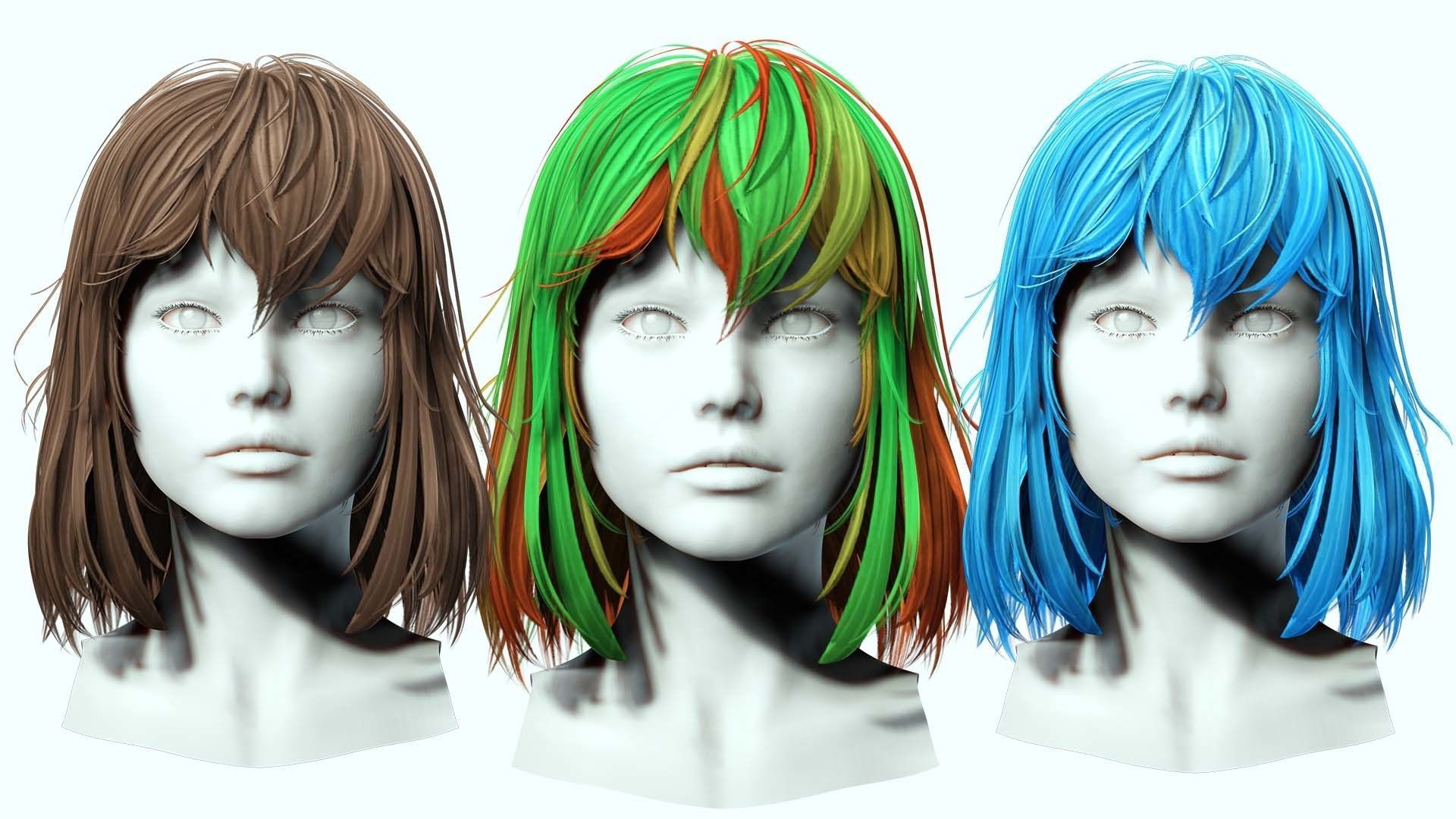 Female short Hair Cut Low-poly 3D model_1