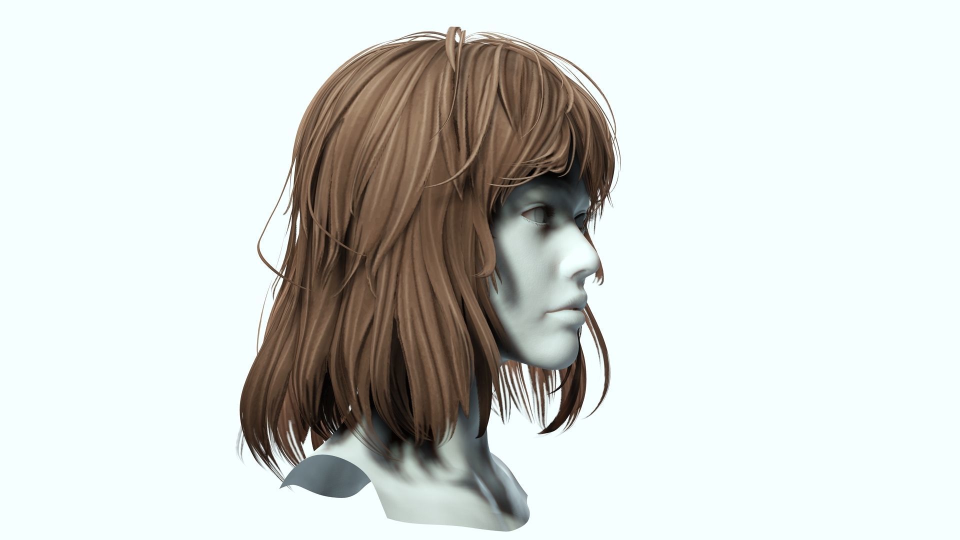 Female short Hair Cut Low-poly 3D model_2