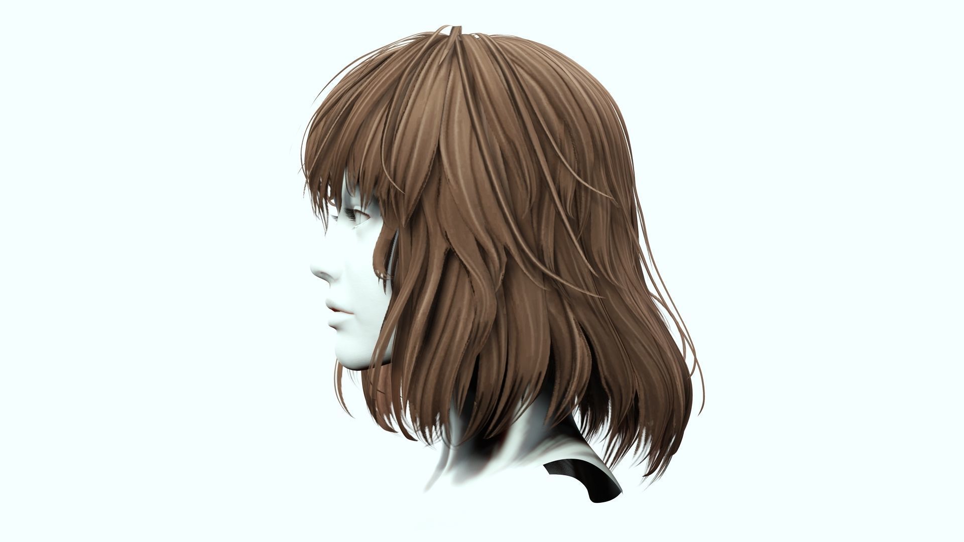 Female short Hair Cut Low-poly 3D model_8
