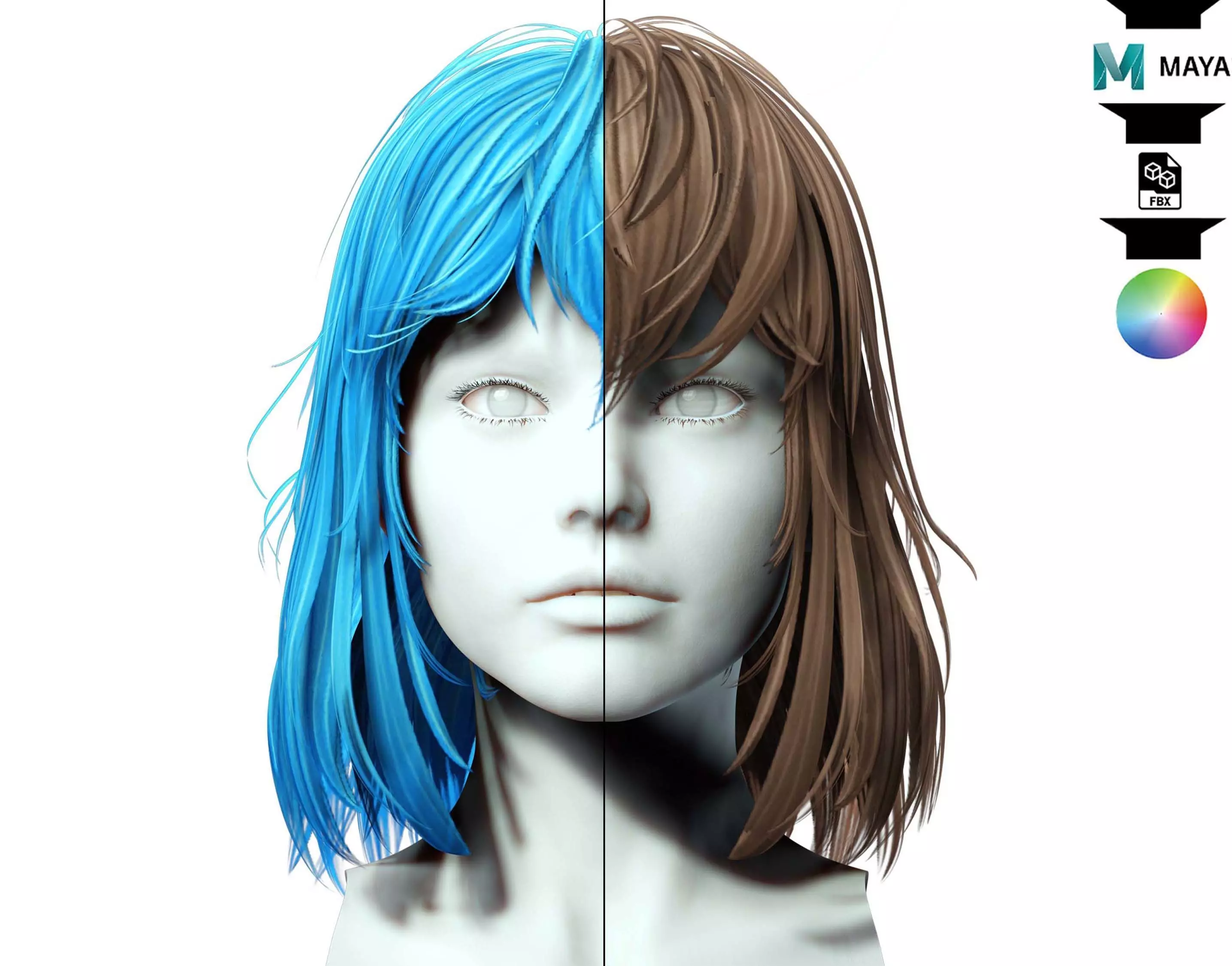 Female short Hair Cut Low-poly 3D model_0