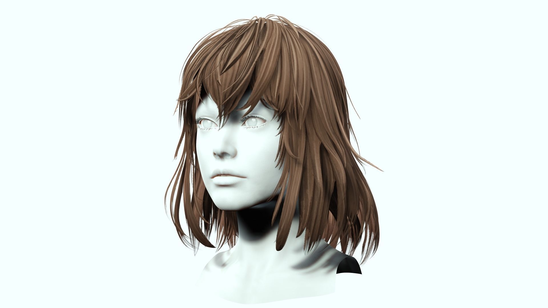 Female short Hair Cut Low-poly 3D model_5