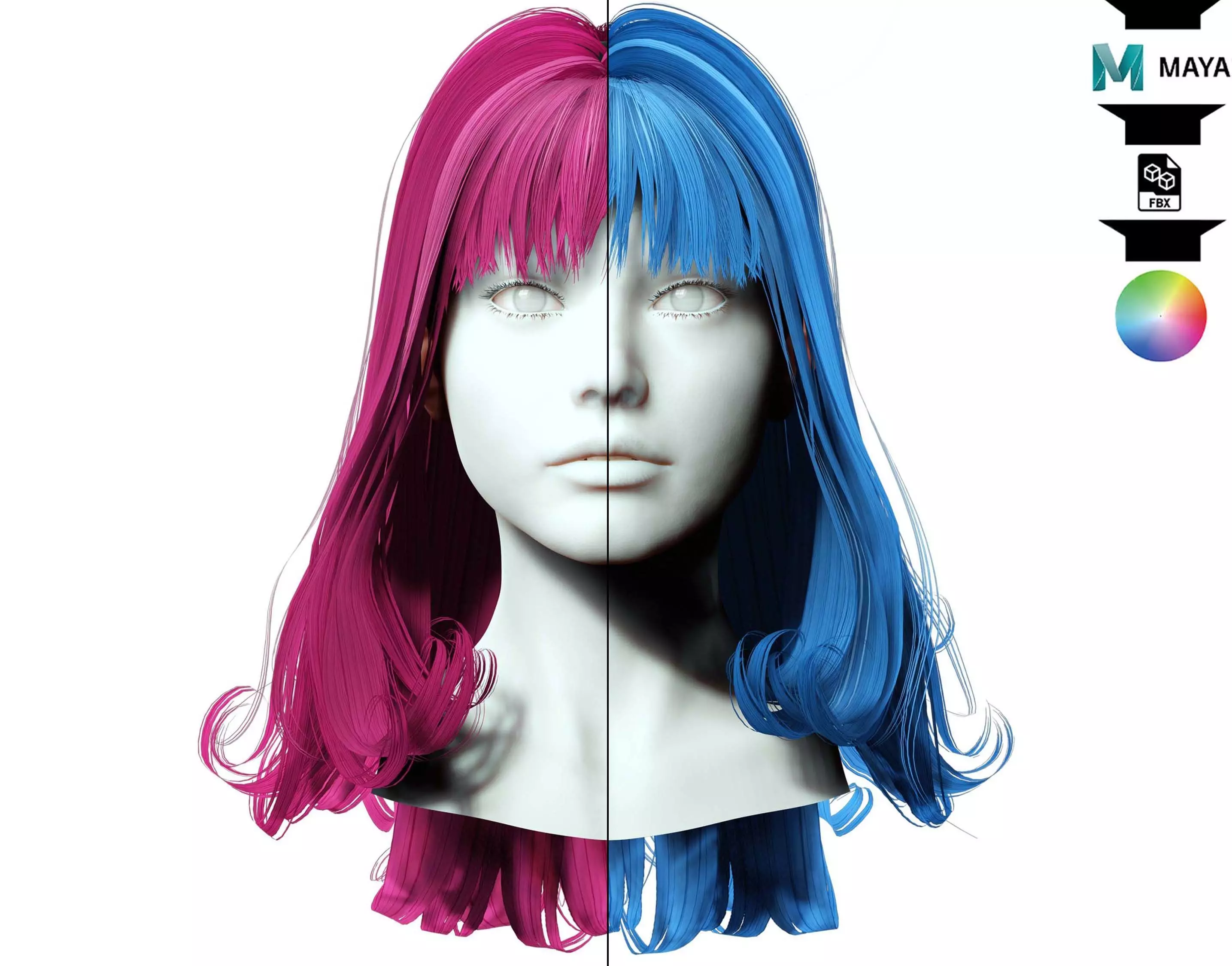 Realistic Female Hair Low-poly 3D model