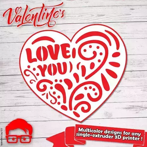 Valentines Day heart couple silhouette gift for your loved one 3D print model