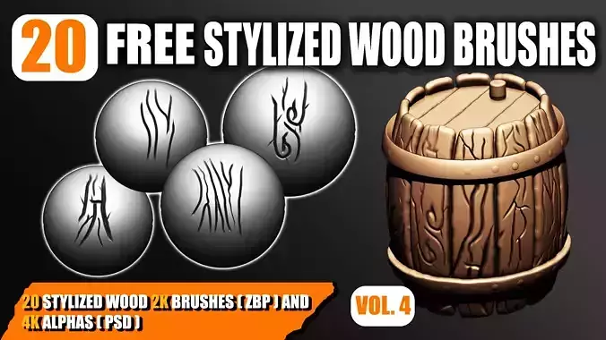 20 Stylized wood Brushes and Alphas Volume 04