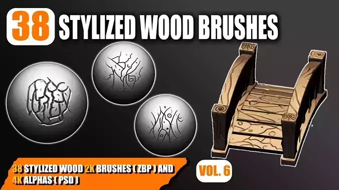 38 Stylized wood Brushes and Alphas Volume 06