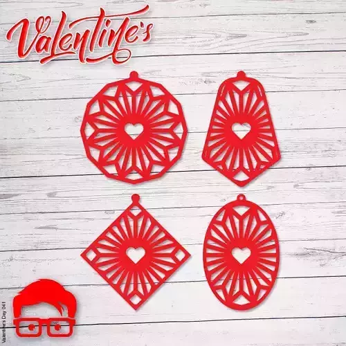 Valentines Day mandala heart earrings gift for your loved one 3D print model
