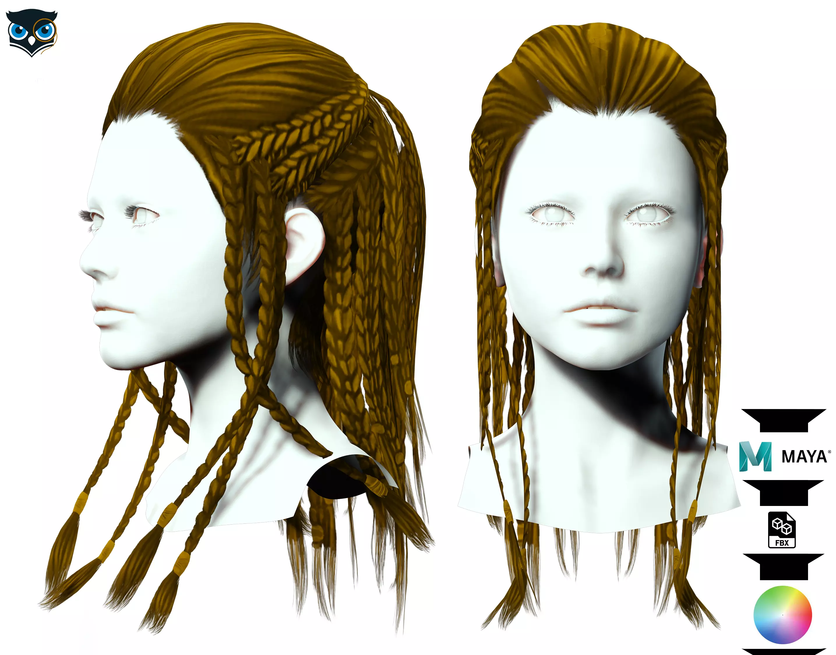 Female Dreadlocks Hair  Low-poly 3D model_0