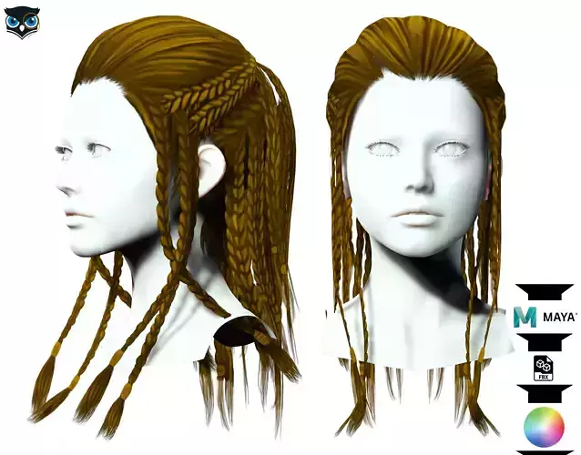 Female Dreadlocks Hair  Low-poly 3D model