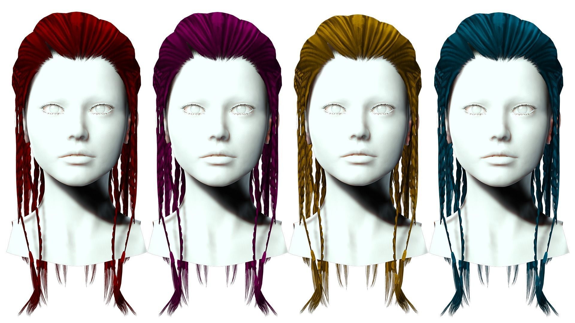 Female Dreadlocks Hair  Low-poly 3D model_1