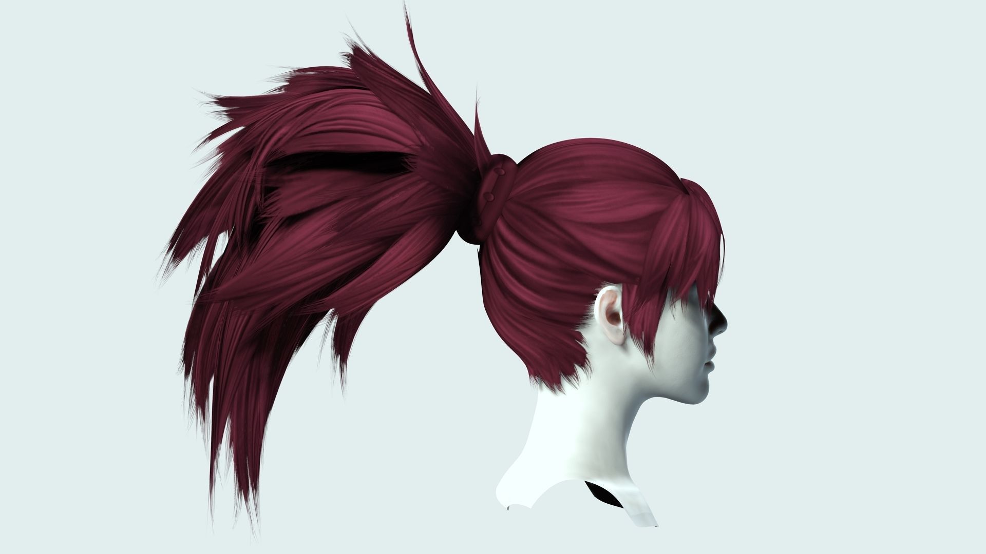 Female Hair  - High Ponytail Low-poly 3D model_7
