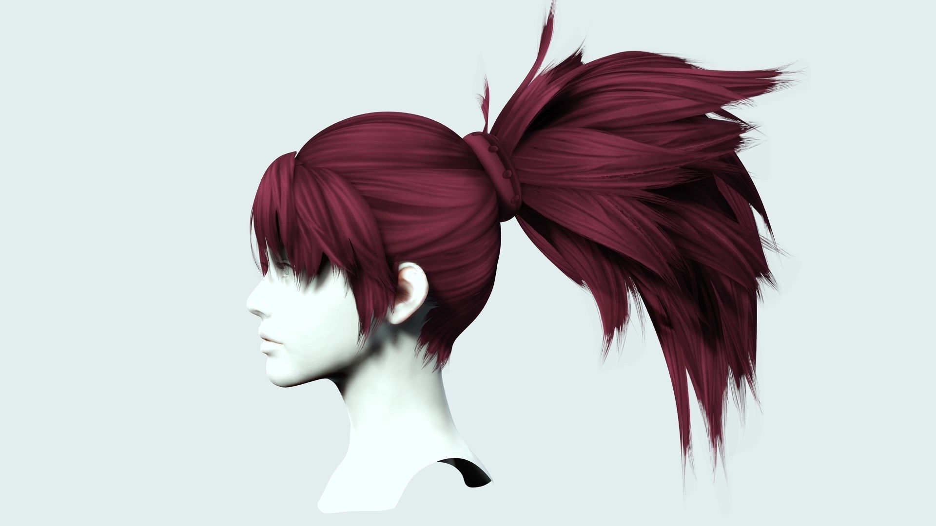 Female Hair  - High Ponytail Low-poly 3D model_4