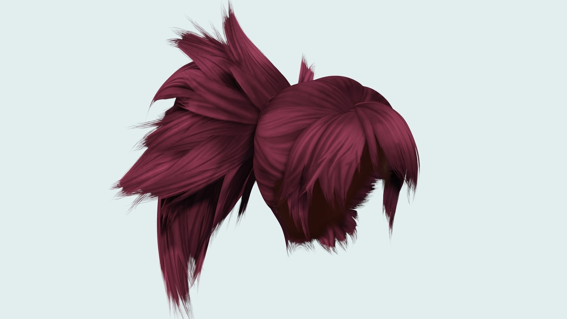 Female Hair  - High Ponytail Low-poly 3D model_10