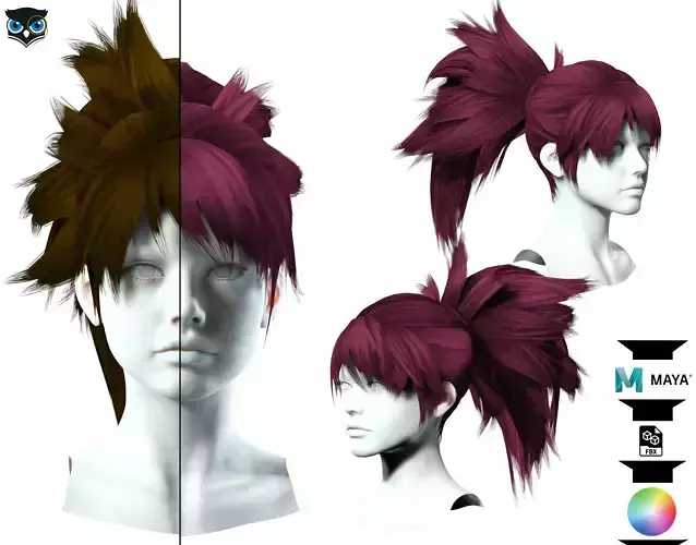 Female Hair  - High Ponytail Low-poly 3D model