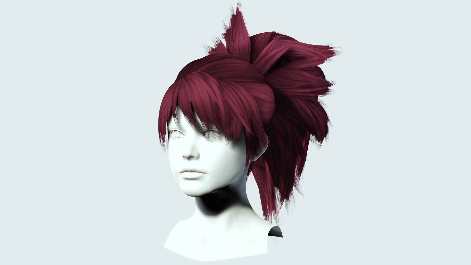 Female Hair  - High Ponytail Low-poly 3D model_3