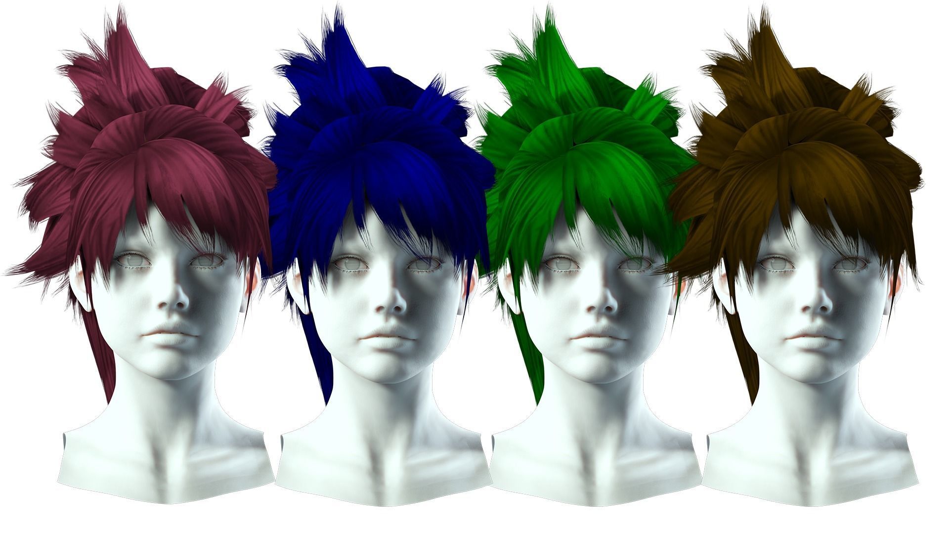 Female Hair  - High Ponytail Low-poly 3D model_1