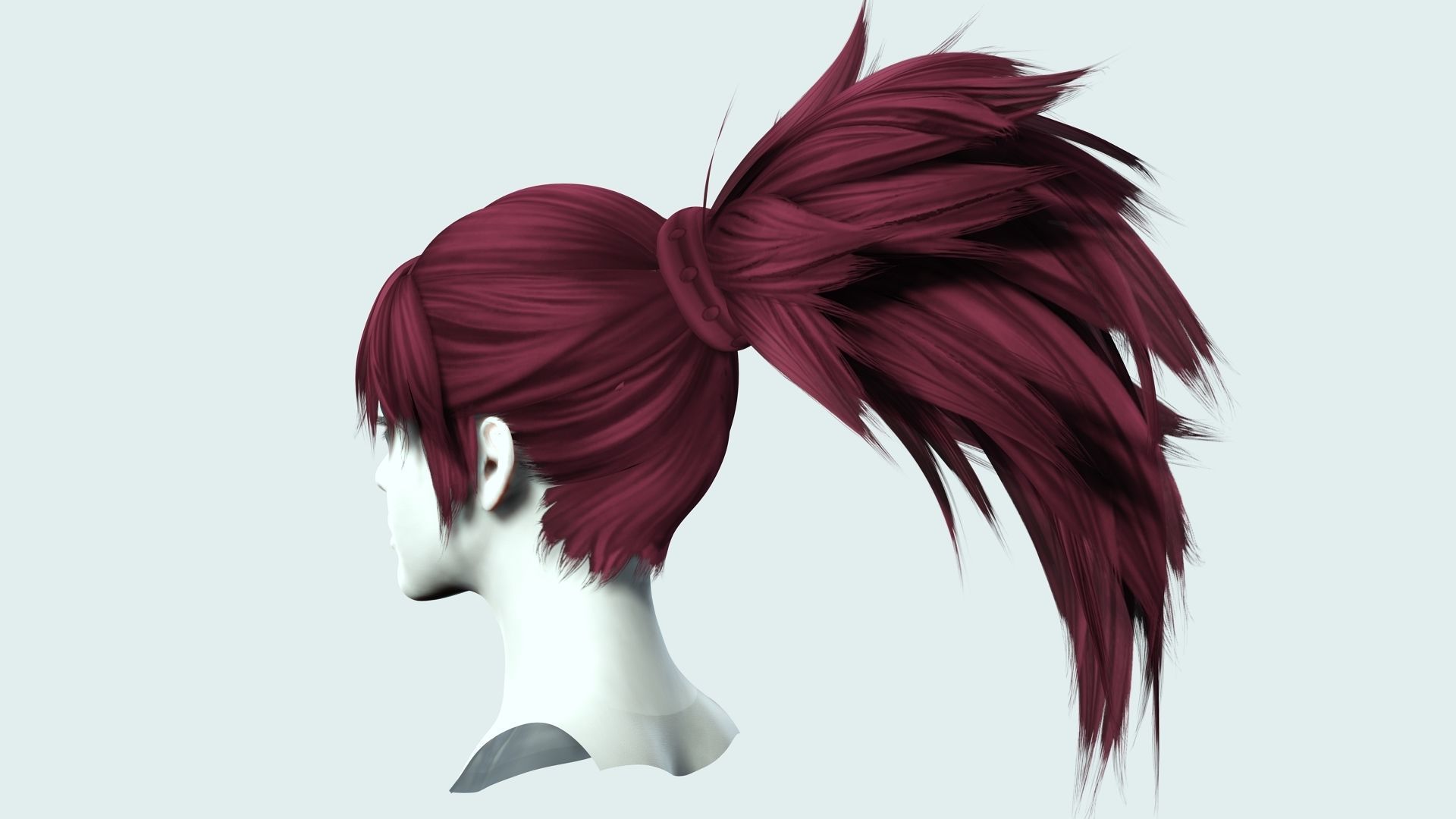 Female Hair  - High Ponytail Low-poly 3D model_5