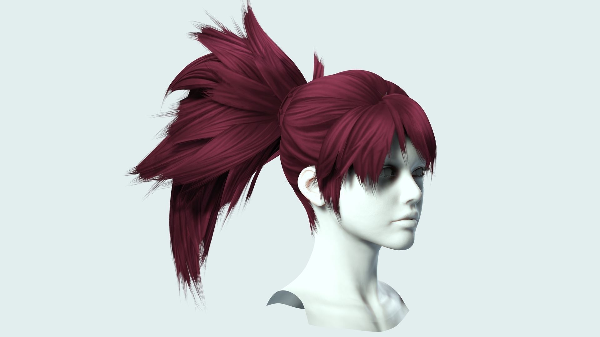 Female Hair  - High Ponytail Low-poly 3D model_8