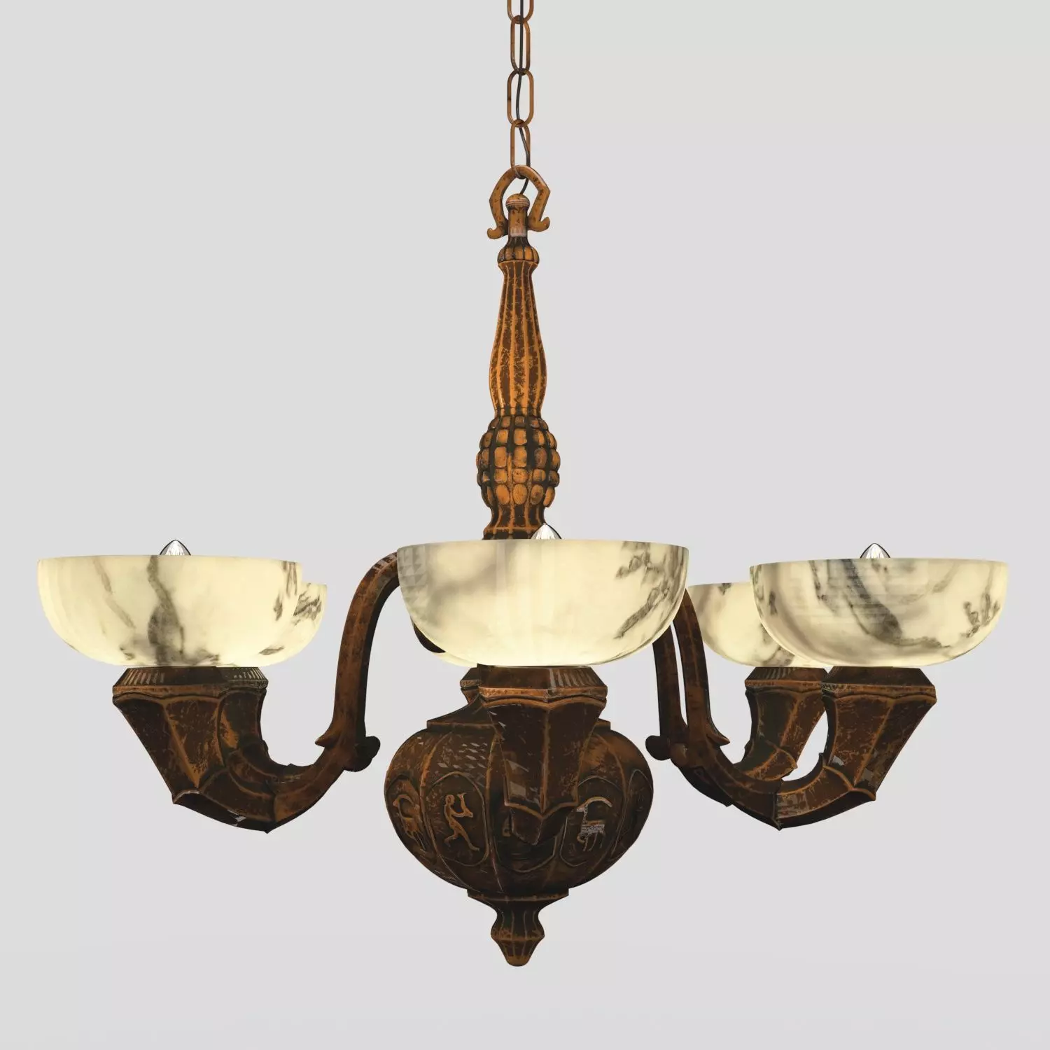 Arts and Crafts Antique 6 Light Copper Chandelier PBR 3D model_0