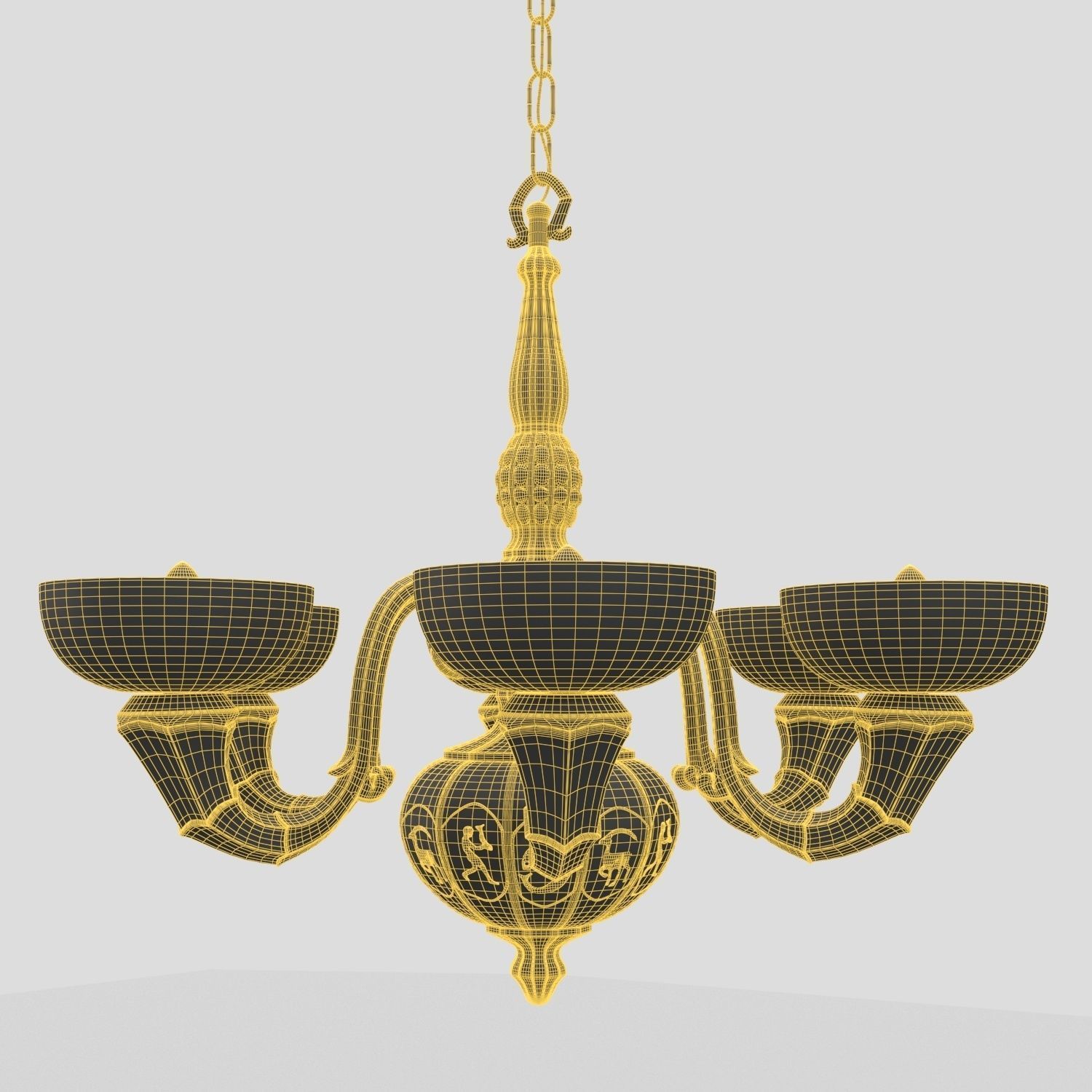 Arts and Crafts Antique 6 Light Copper Chandelier PBR 3D model_5