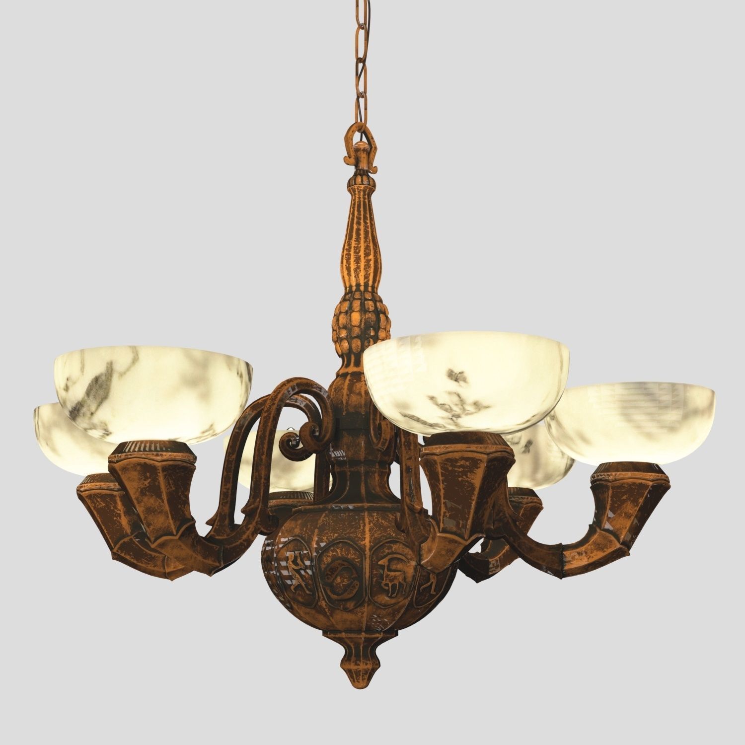 Arts and Crafts Antique 6 Light Copper Chandelier PBR 3D model_2
