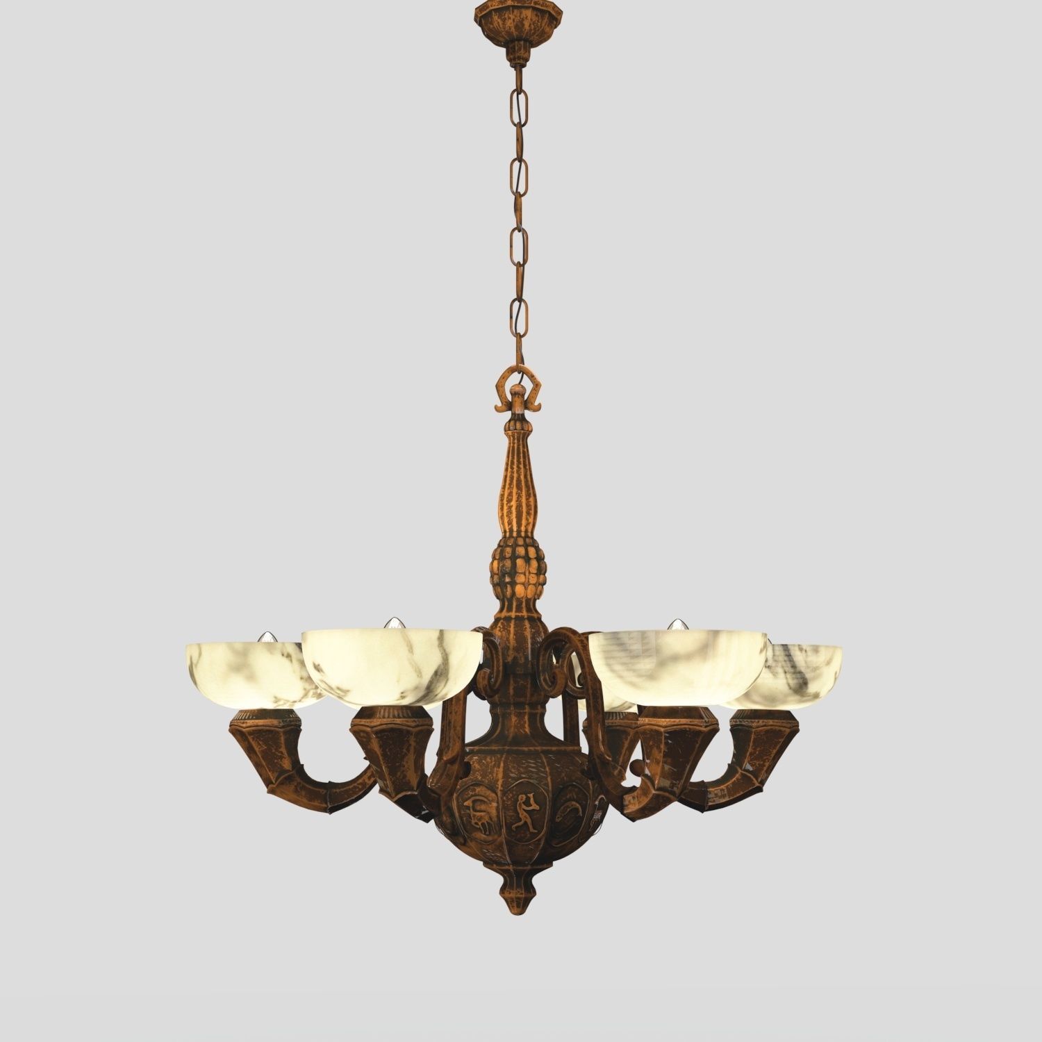 Arts and Crafts Antique 6 Light Copper Chandelier PBR 3D model_4
