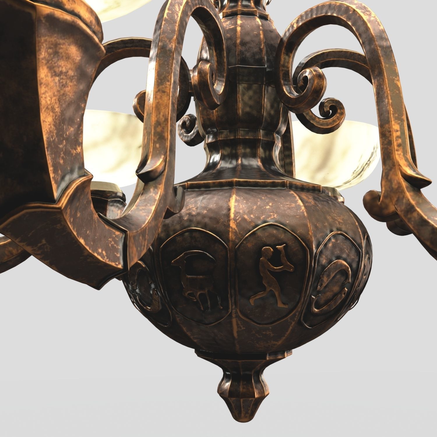 Arts and Crafts Antique 6 Light Copper Chandelier PBR 3D model_3