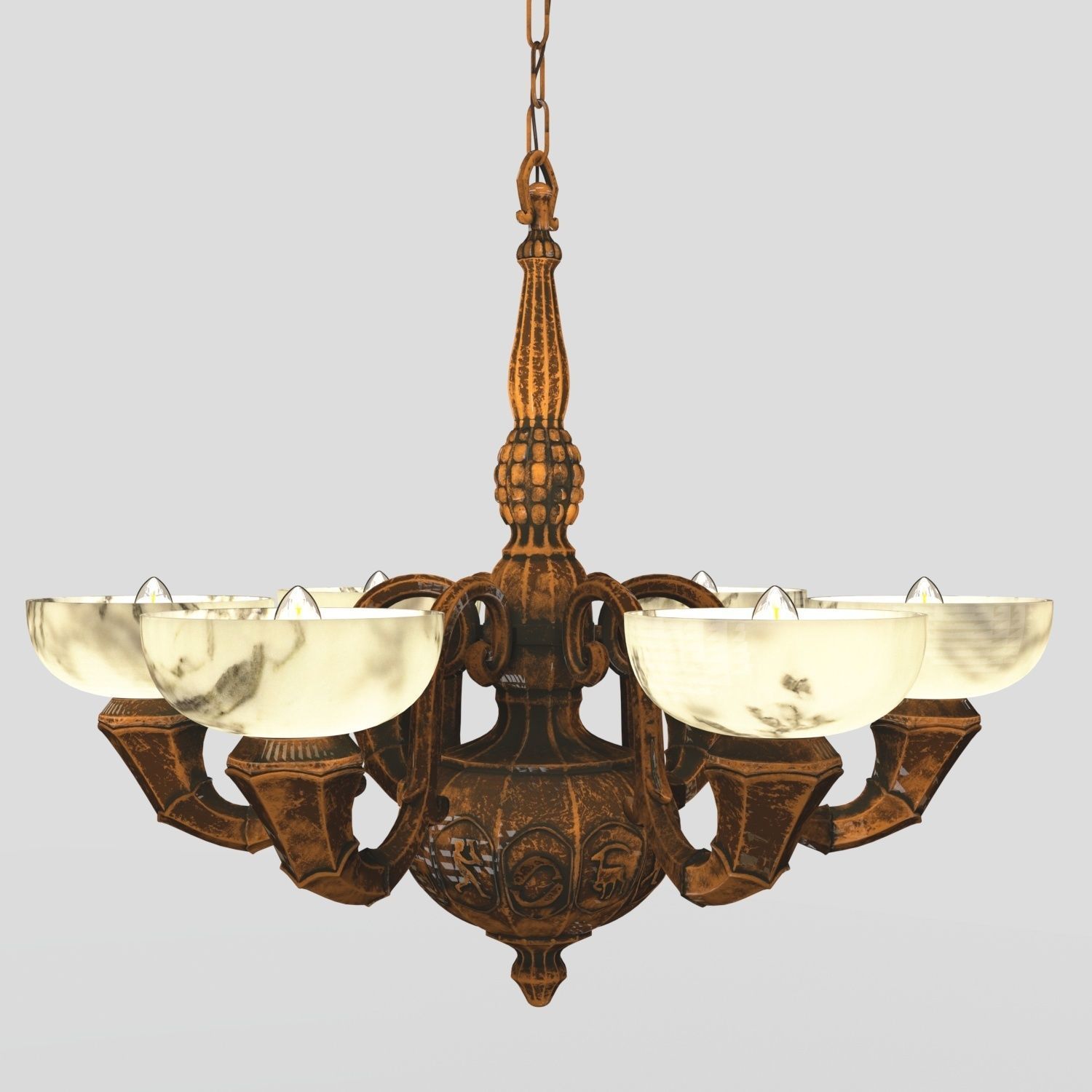 Arts and Crafts Antique 6 Light Copper Chandelier PBR 3D model_1