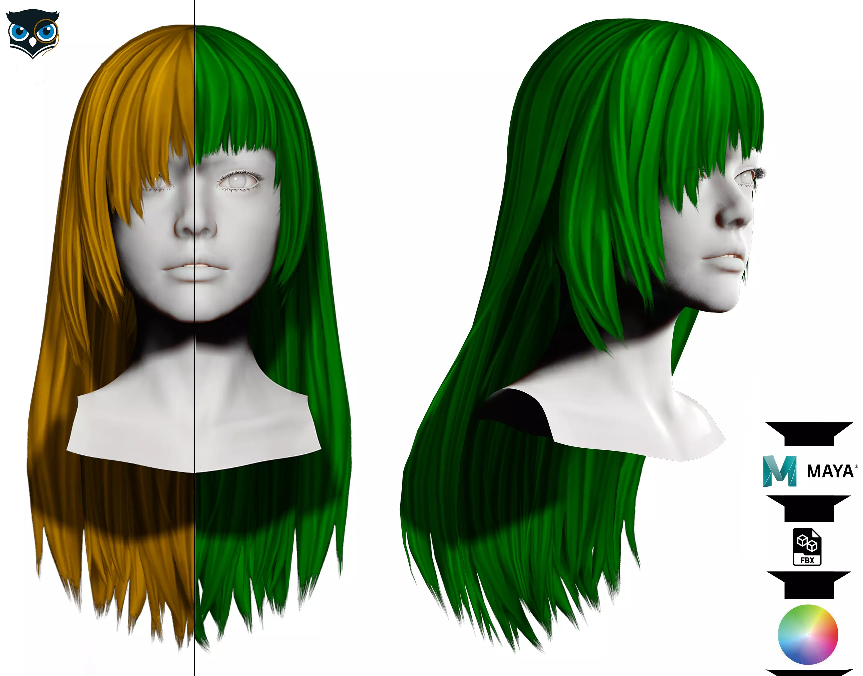Female Hair - Long Straight style Low-poly 3D model